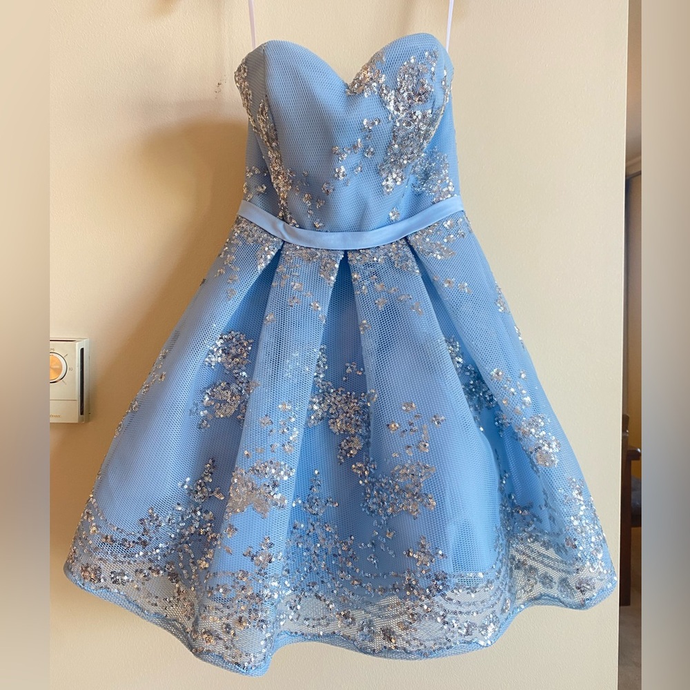 Alyce Paris Baby Blue/Silver Prom Date Dress size 2